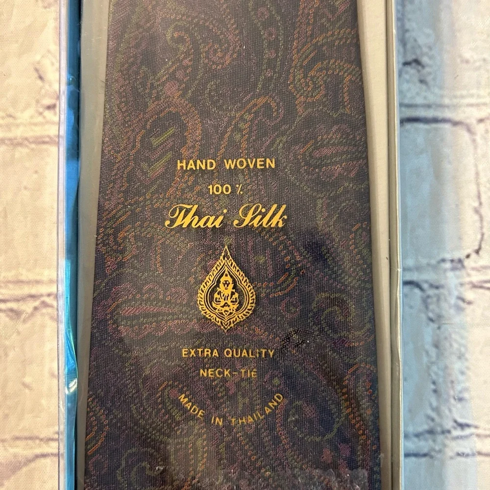 VINTAGE THAI SILK HAND WOVEN EXTRA QUALITY MENS NECK-TIE PAISLEY PRINT - Picture 2 of 5